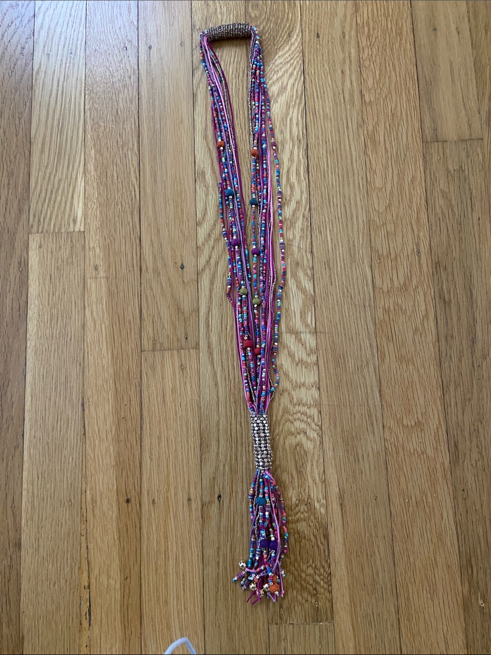 Multistrand Beaded Necklace - Purple & Pink